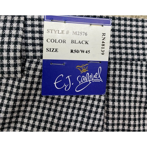 EJ Samuels Dress Pants Men's W45-50R Black White Houndstooth Pleated‎ 48139 NWT - Picture 2 of 8